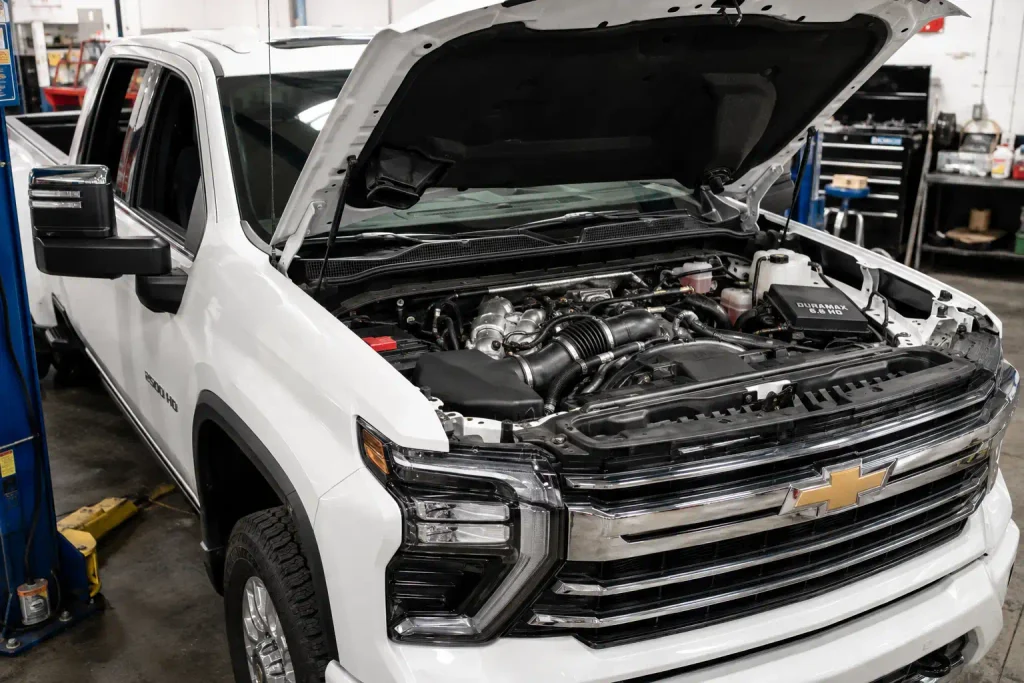 6.6 Duramax sensor location diagram guide with Silverado engine bay