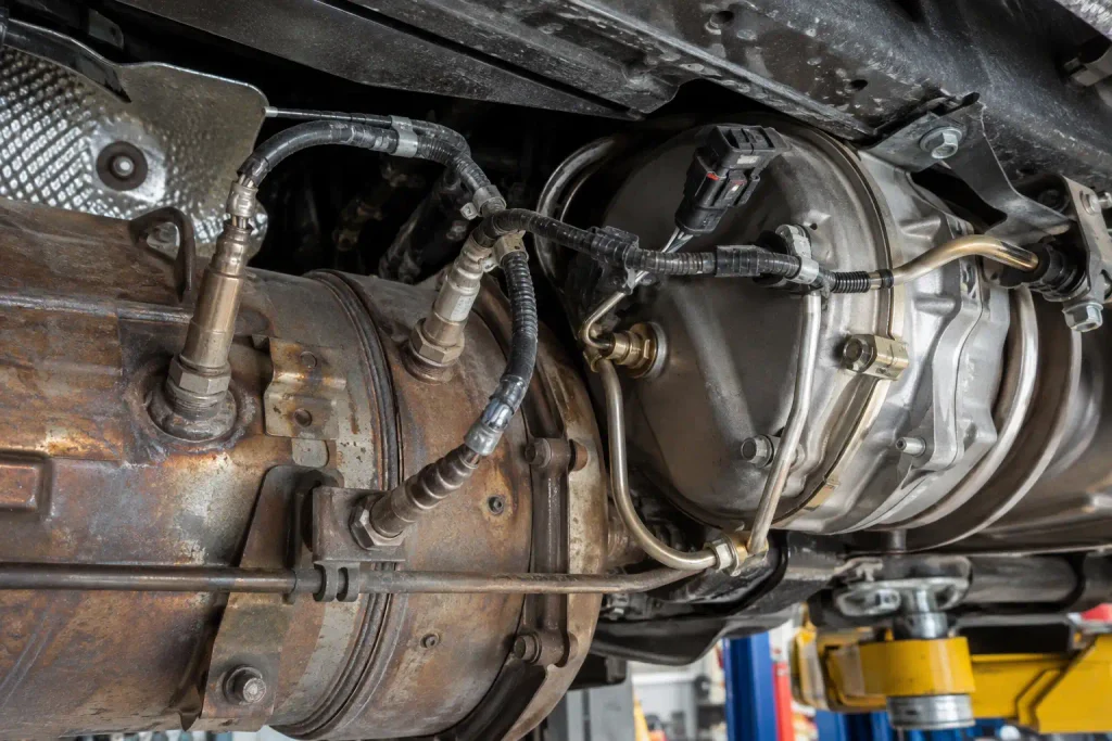 6.7 Powerstroke EGT sensor wiring near exhaust aftertreatment system