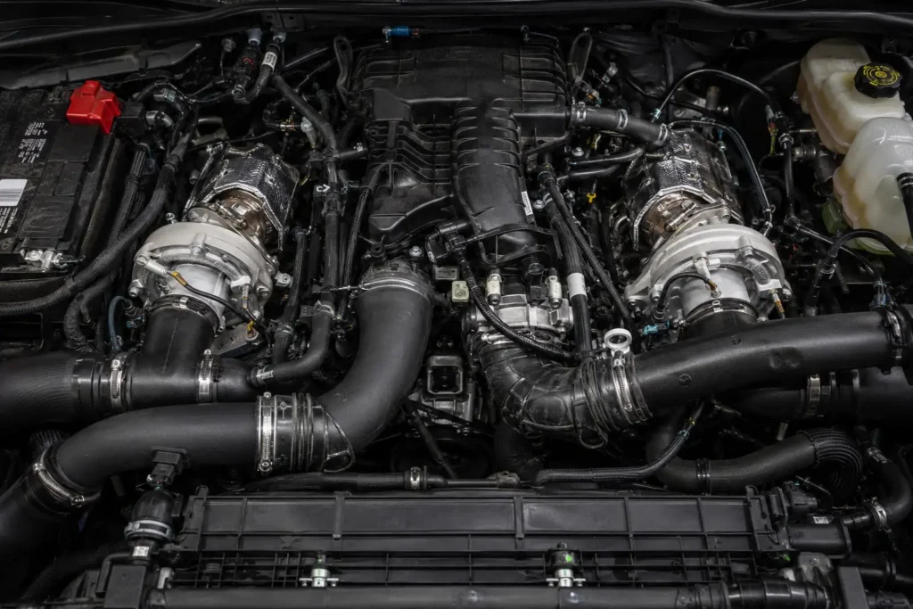 Ford 2.7L EcoBoost twin turbo engine bay Gen 2 closeup
