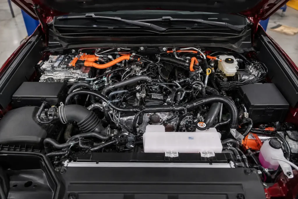 Toyota Tacoma i-FORCE MAX hybrid engine bay closeup