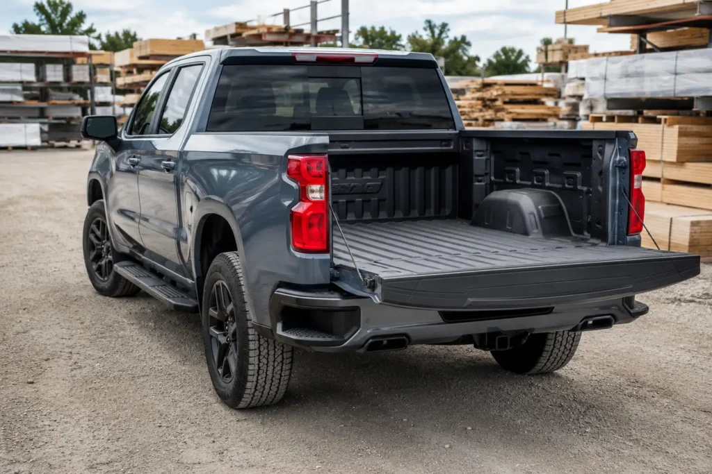 Chevy Silverado 1500 bed showing payload capacity for cargo hauling