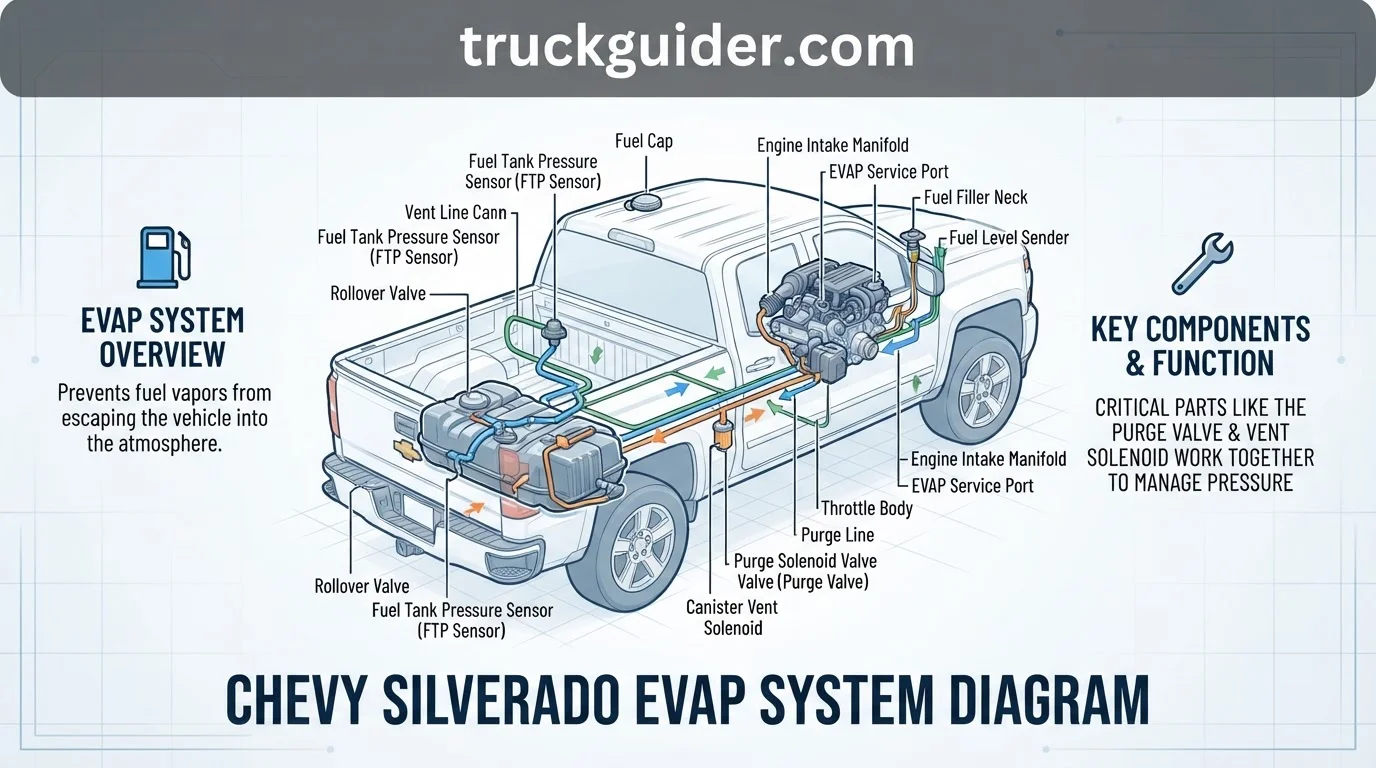 chevy silverado evap system diagram with labeled components and connections