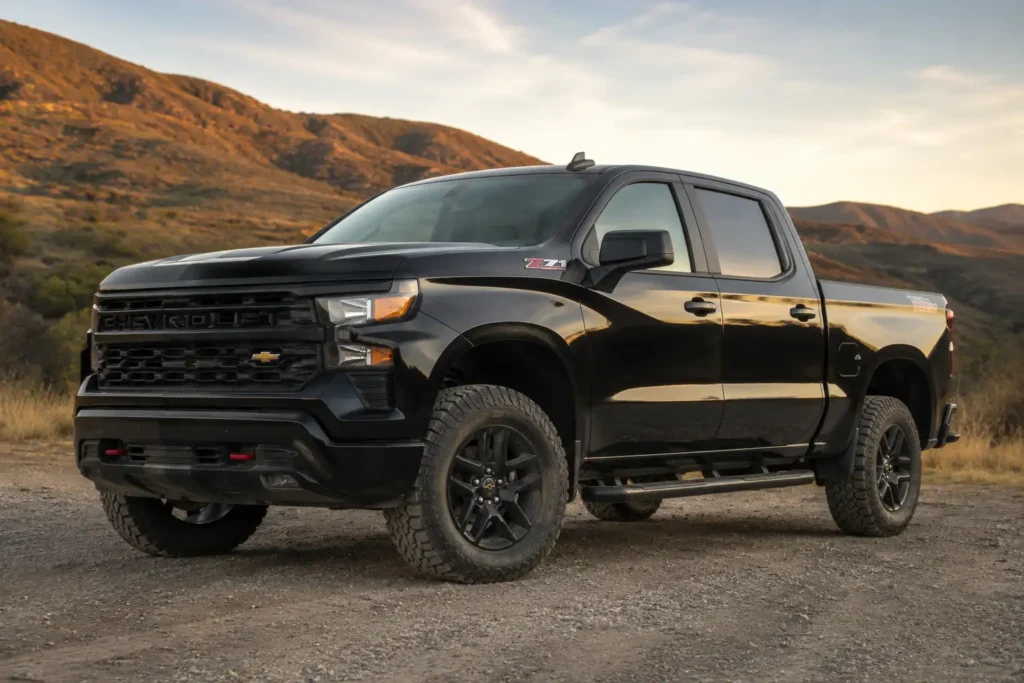 Chevy Silverado 1500 Trail Boss showing factory tire size setup