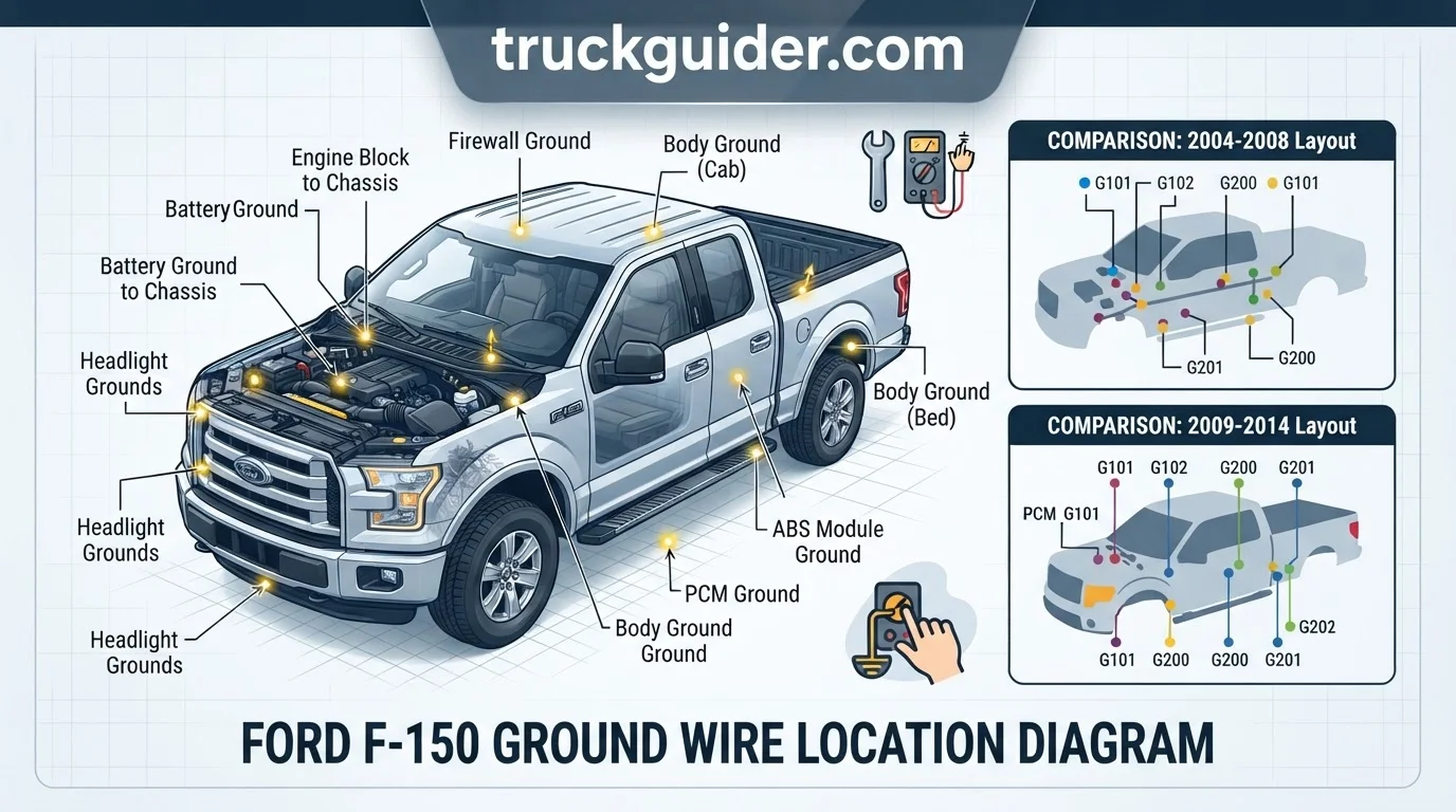 diagram ford f150 ground wire location with labeled components and connections