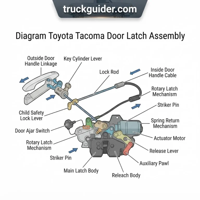 diagram toyota tacoma door latch assembly diagram with labeled components and explanations