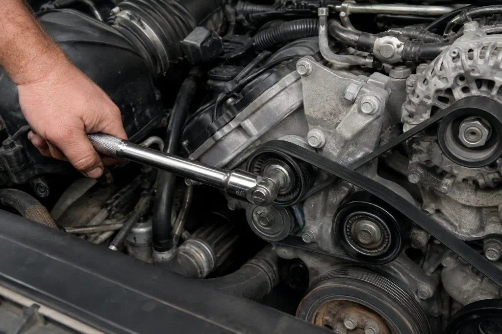 Releasing Ford F150 serpentine belt tensioner with socket