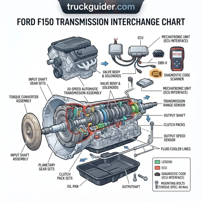 ford f150 transmission interchange chart diagram with labeled components and explanations