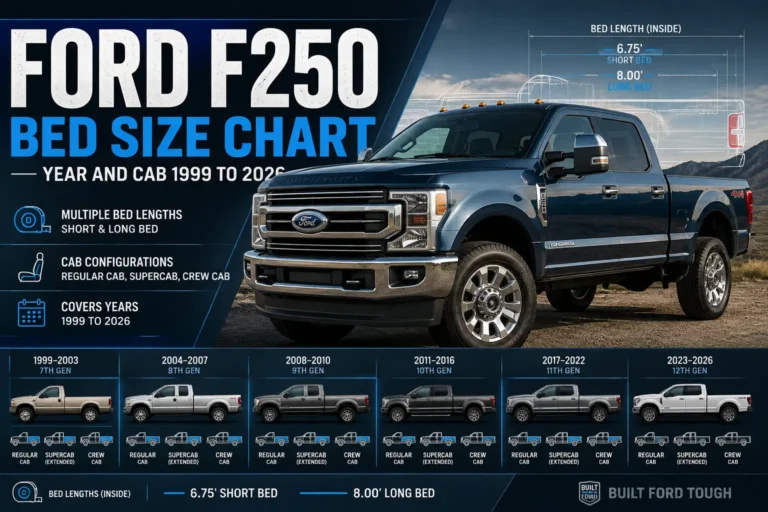 Ford F250 Bed Size Chart: Year and Cab 1999 to 2026