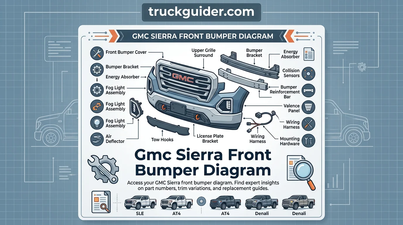 gmc sierra front bumper diagram with labeled components and connections