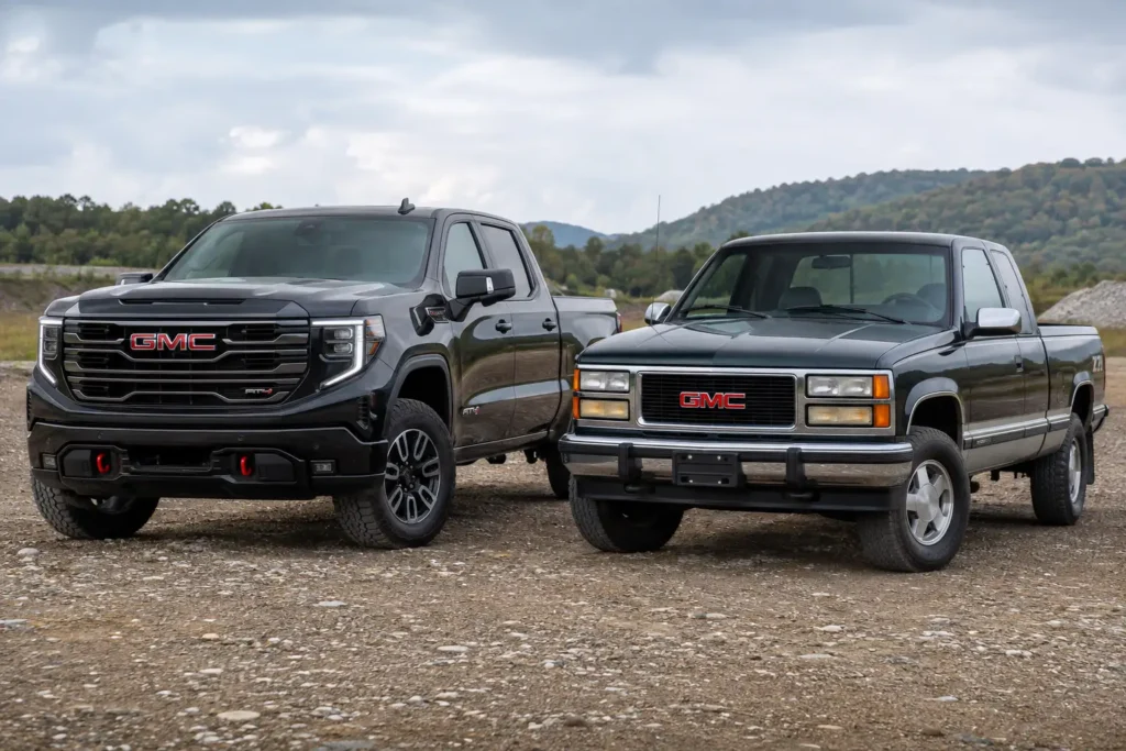 GMC Sierra generations chart showing old and new Sierra trucks