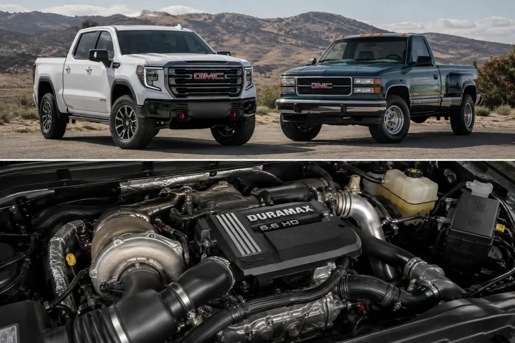 GMC Sierra 2500HD Duramax diesel engine bay closeup