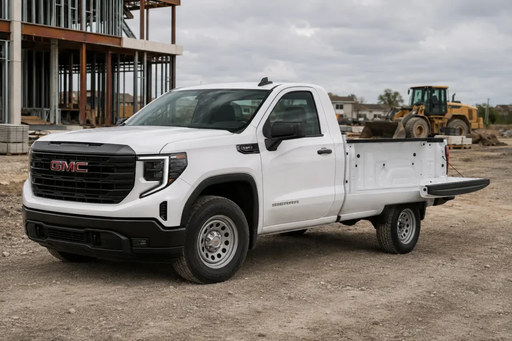 2026 GMC Sierra 1500 Regular Cab with empty bed ready for maximum payload