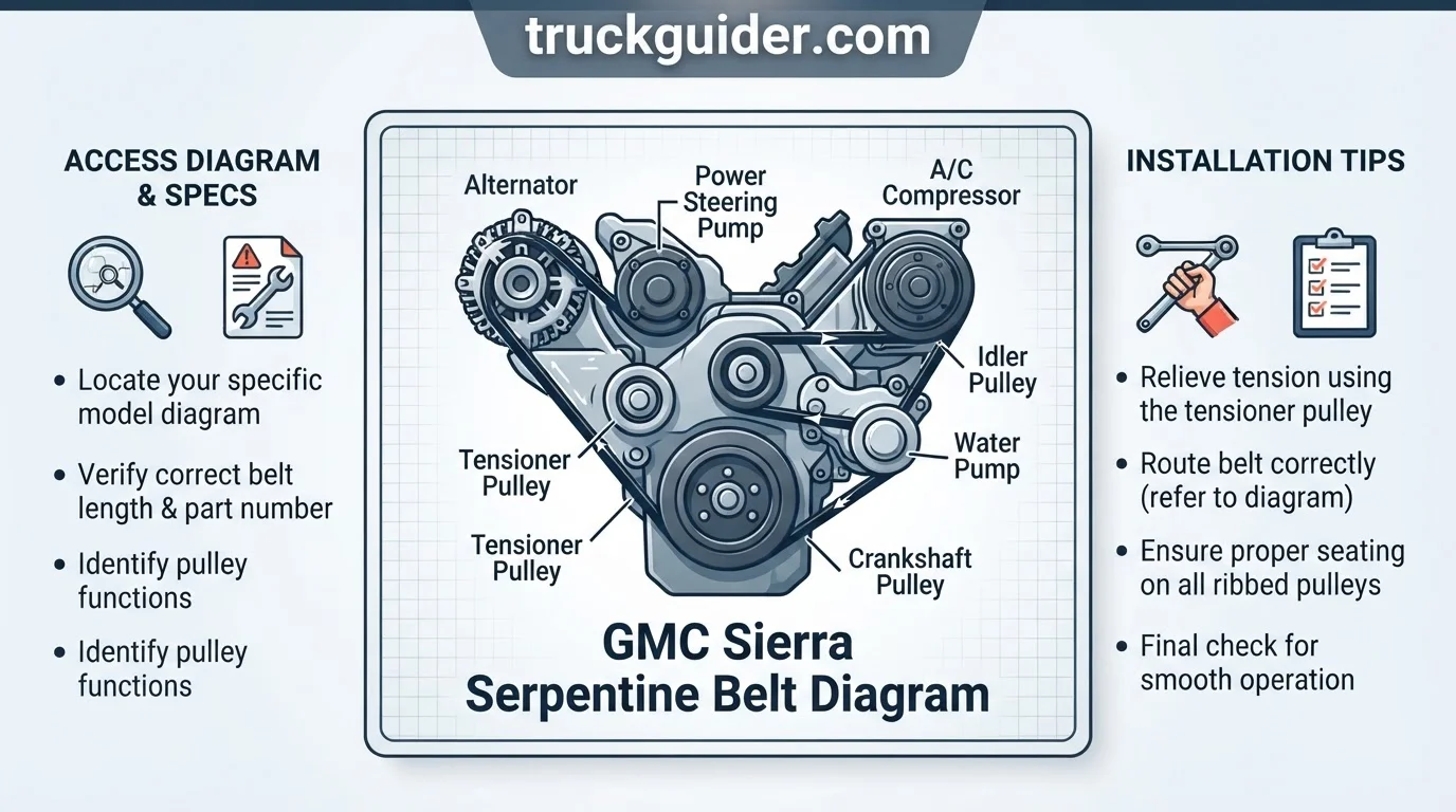 gmc sierra serpentine belt diagram with labeled components and connections