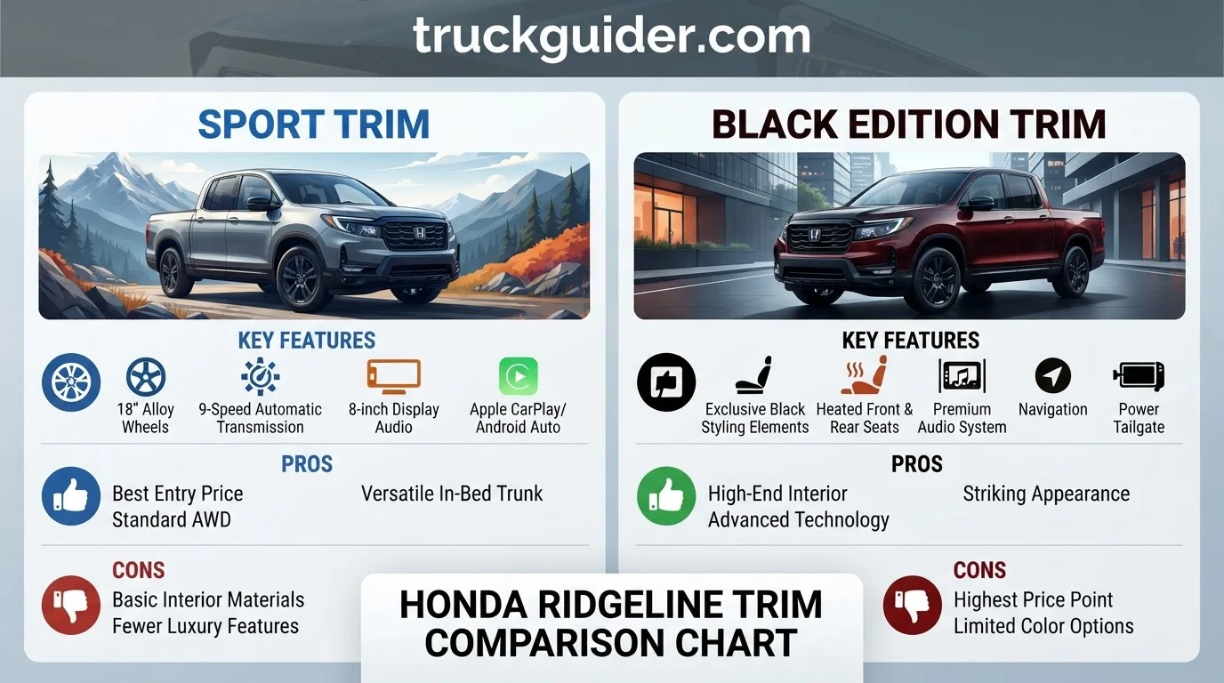 honda ridgeline trim comparison chart showing values by year and configuration