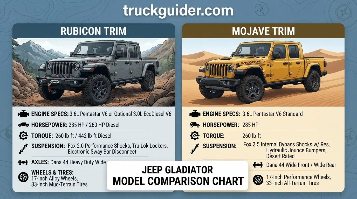 jeep gladiator model comparison chart showing values by year and configuration