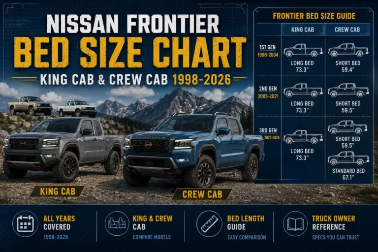 Nissan Frontier Bed Size Chart: King Cab & Crew Cab 1998-2026