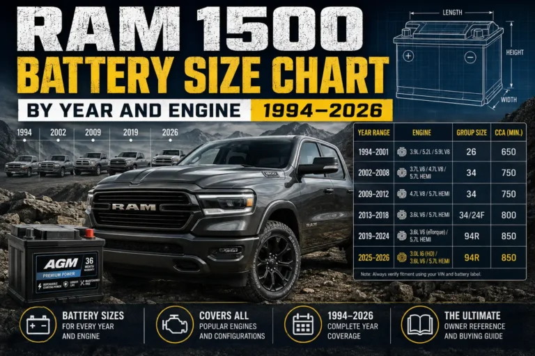 Ram 1500 Battery Size Chart by Year 1994 to 2026