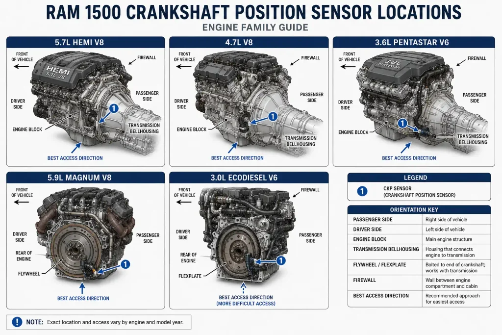 Ram 1500 crankshaft position sensor location diagram by engine