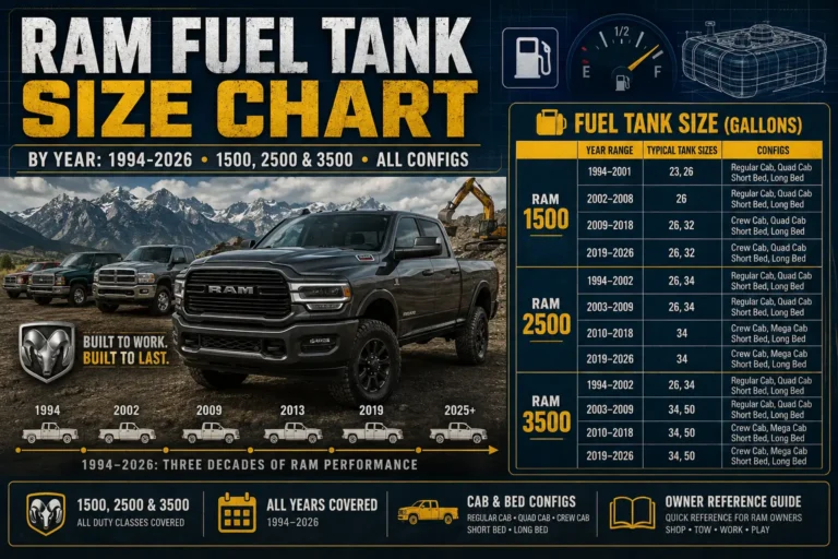 Ram Fuel Tank Size Chart by Year: 1994-2026 1500, 2500 & 3500 (All Configs)