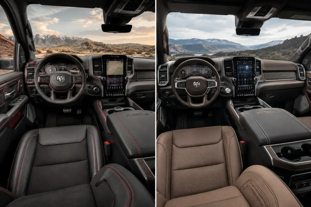 Ram Rebel vs Laramie interior showing cabin and comfort differences
