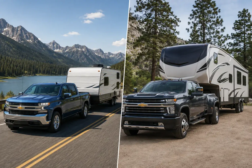 Silverado 1500 and 2500 HD towing different trailer types