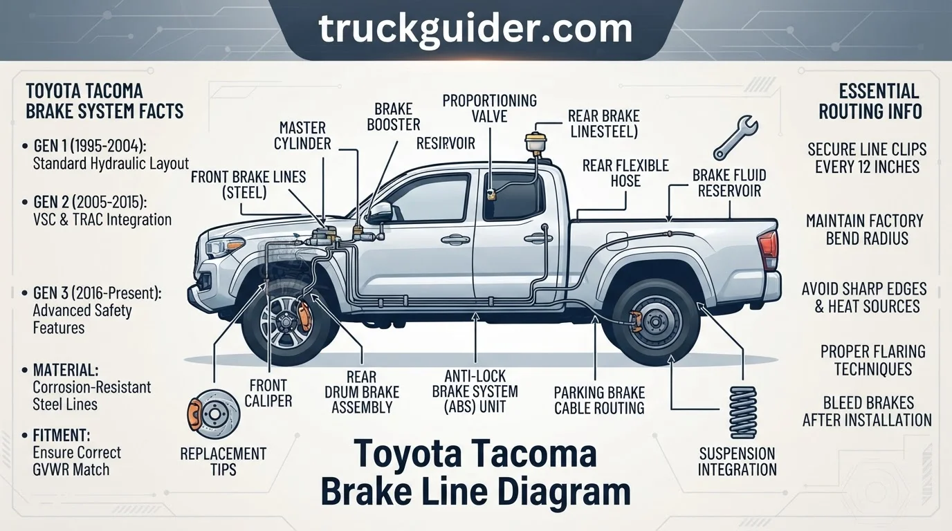 toyota tacoma brake line diagram with labeled components and connections