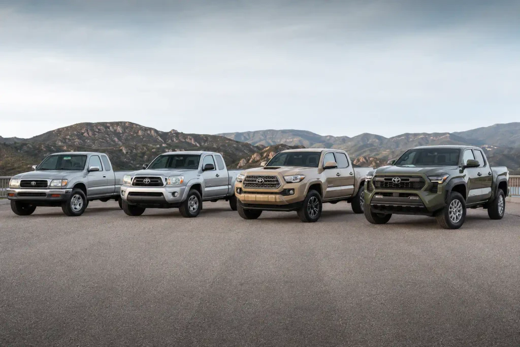 Toyota Tacoma generations chart showing four generations from 1995 to 2026