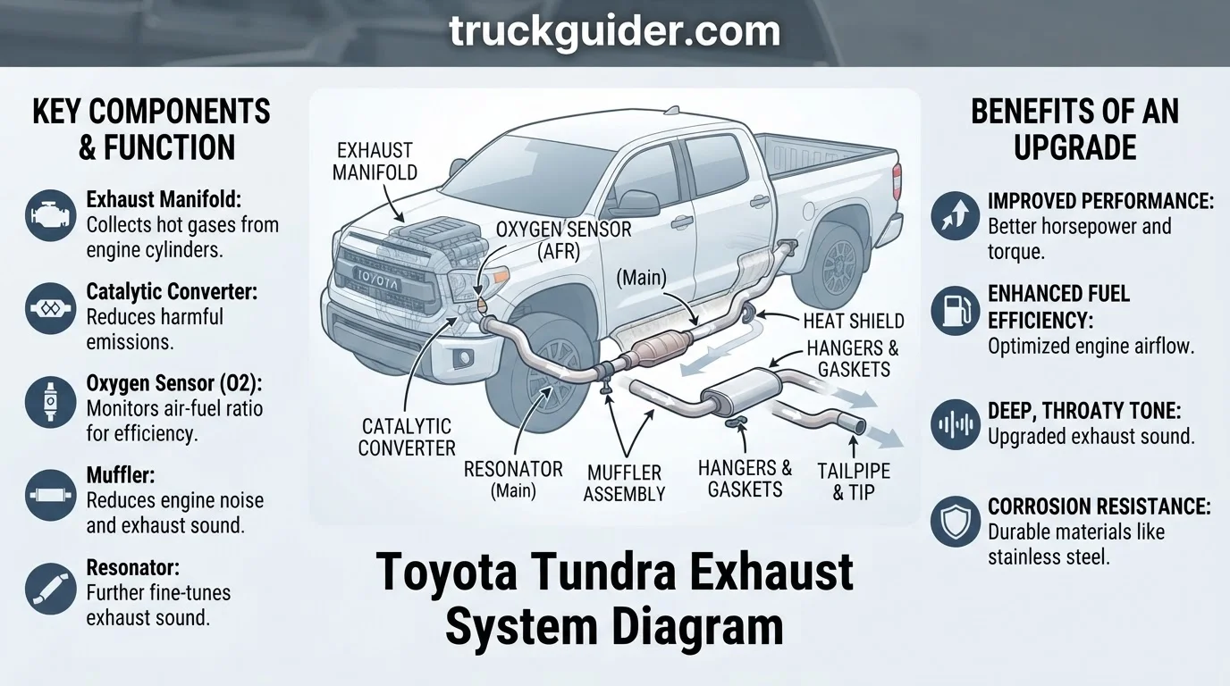 toyota tundra exhaust system diagram with labeled components and connections