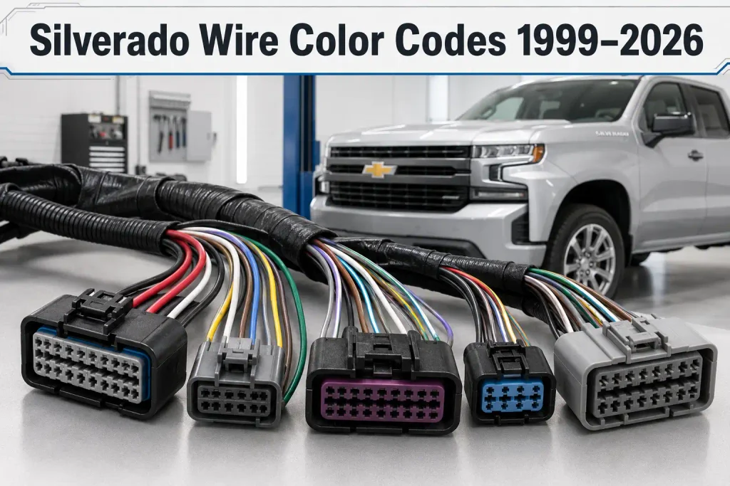 Silverado wire color codes showing factory wiring harness and connectors