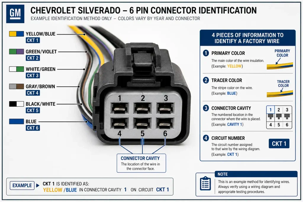 Silverado connector diagram showing wire color tracer and cavity identification