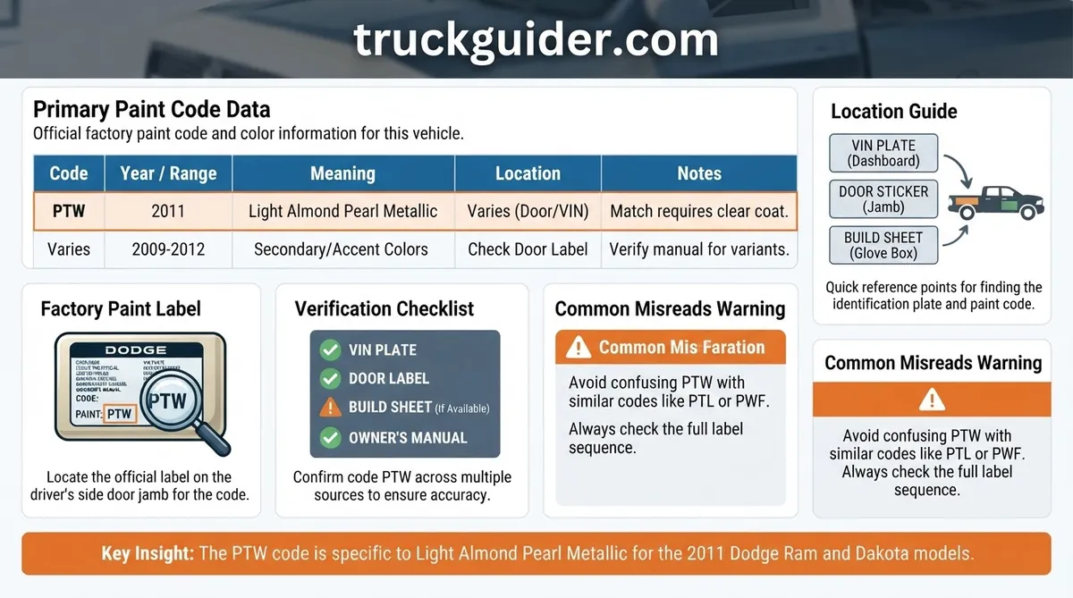 2011 dodge pick up ptw paint code