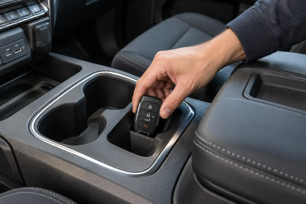 2020 Chevrolet Silverado Keyless Access transmitter pocket used for key fob programming