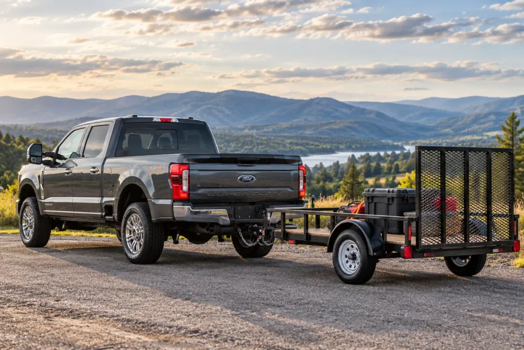2026 Ford F-250 with a properly connected light utility trailer
