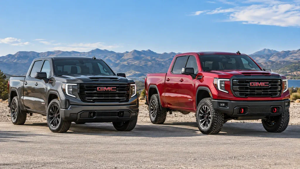 2026 GMC Sierra Elevation X31 and AT4 on a gravel road