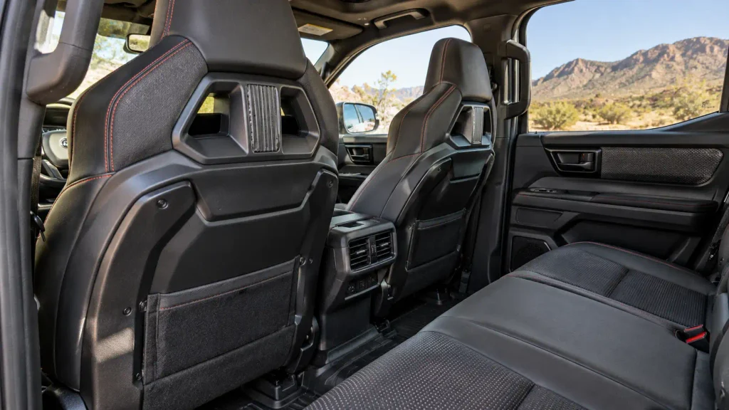 Rear passenger view of 2026 Tacoma TRD Pro IsoDynamic front seats and seatback space