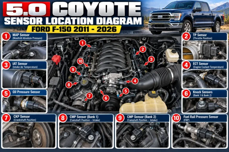 5.0 Coyote Sensor Location Diagram: 2011-2026 Ford F-150