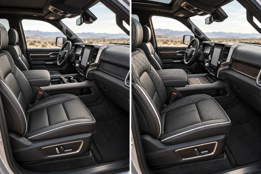 Side-by-side 2026 Ram 1500 Laramie and Limited interior comparison