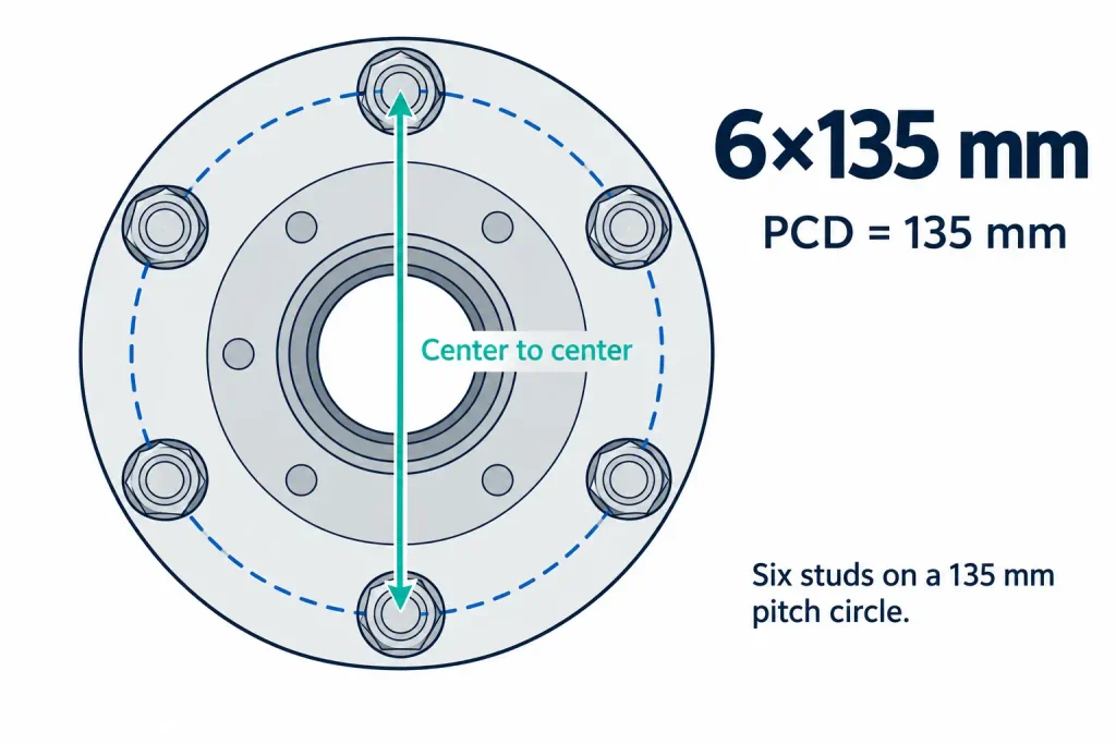 Ford F150 six-lug wheel bolt pattern measurement across opposing stud centers