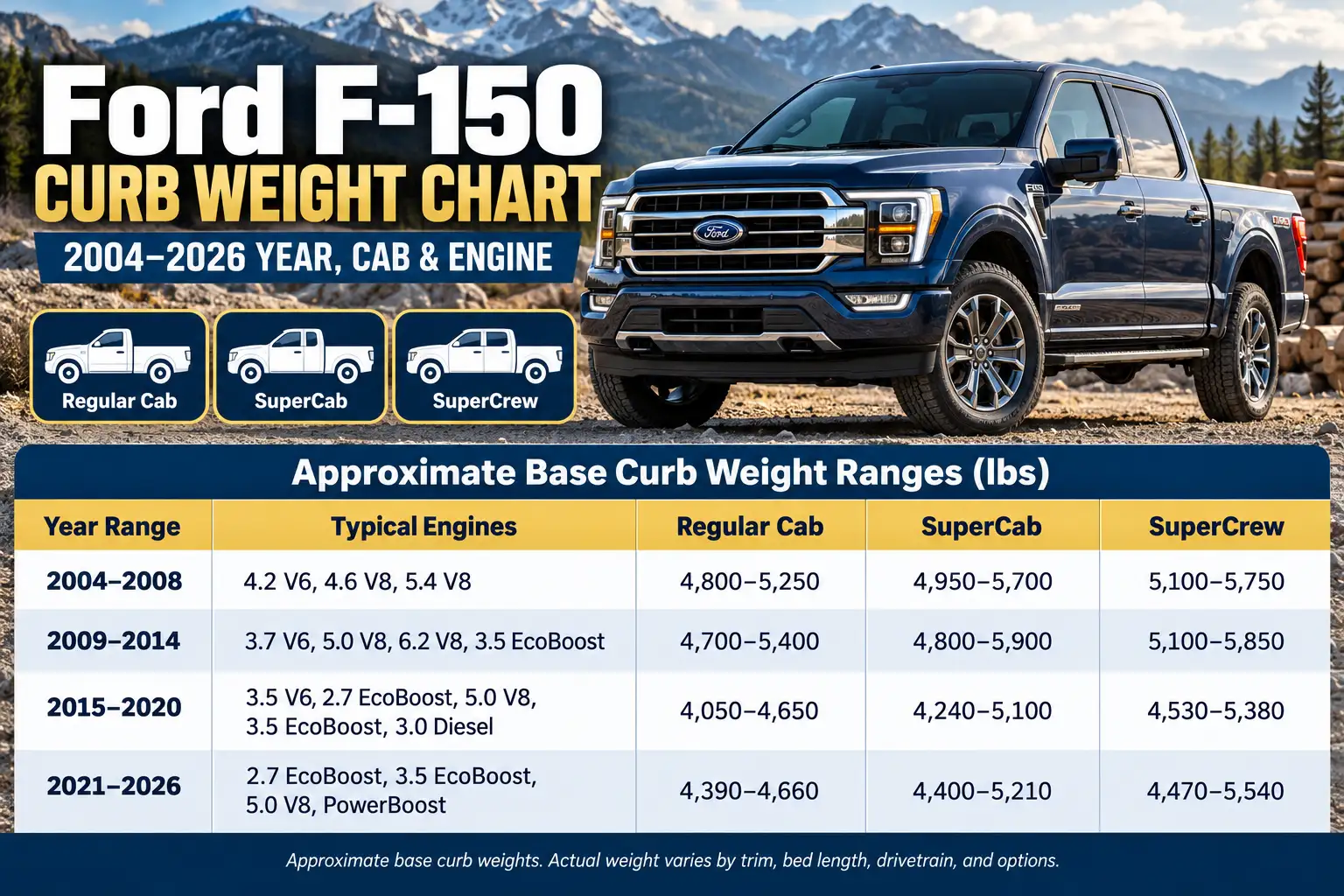 Ford F-150 Curb Weight Chart: 2004-2026 Year, Cab & Engine