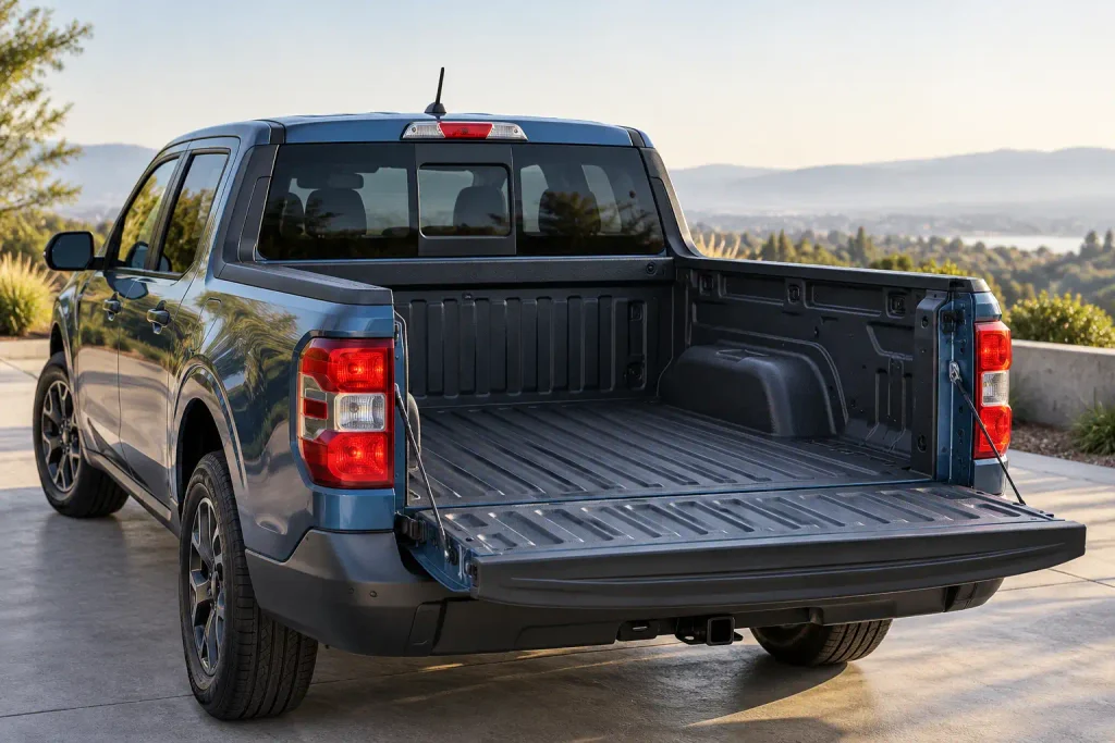 2026 Ford Maverick pickup with open cargo bed for bed size chart