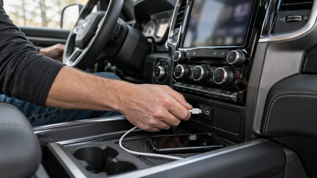 Checking Ram 1500 media USB connection for Apple CarPlay and Android Auto