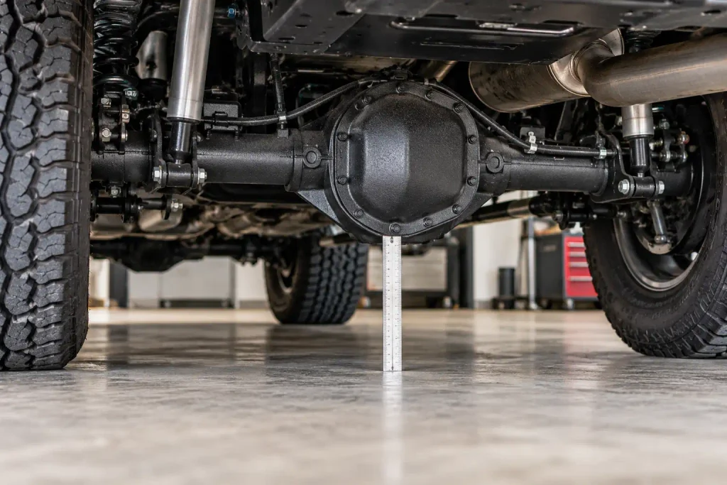 Measuring ground clearance below the Silverado rear axle differential housing